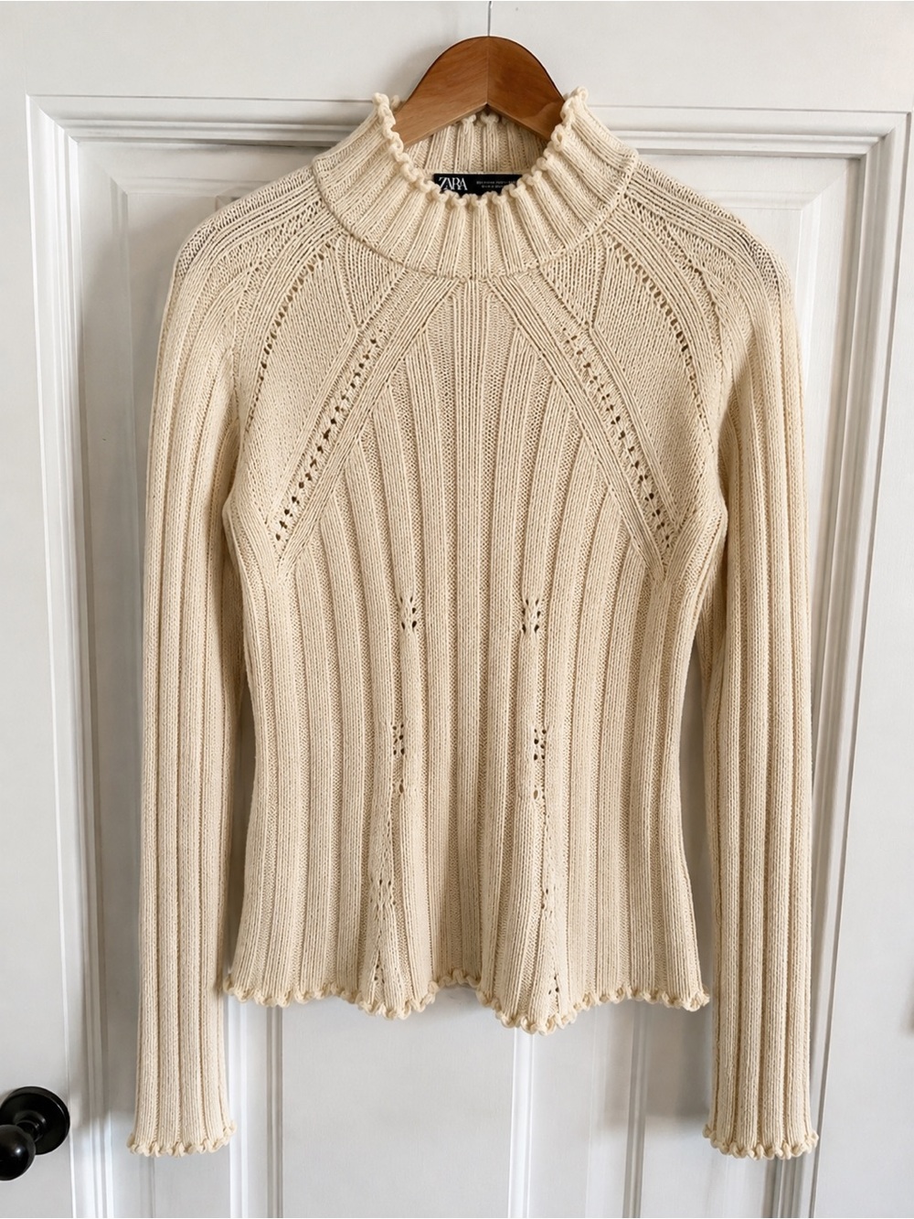 Zara mock neck long sleeved cream cotton blend sweater